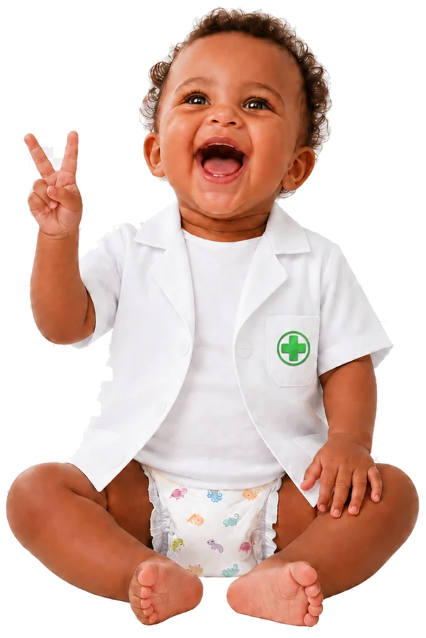 Bébé Bebea en blouse de pharmacien